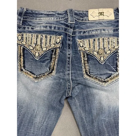 Miss Me Jeans Women 27 Blue MP7299S Mid-Rise Skinny Embellished Flap Pocket - Picture 16 of 16